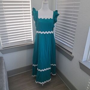 Teal Maxi Dress with White Accents